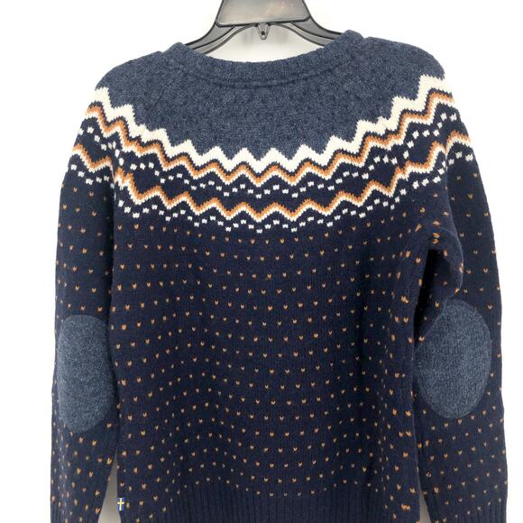 FJALLRAVEN Womens Ovik Sweater Medium Blue Dark Navy Fairisle Wool Crewneck NWT - Picture 8 of 11